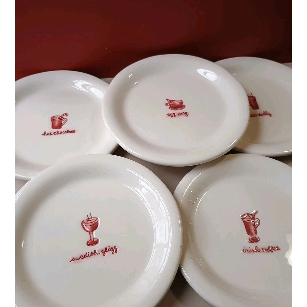 Williams‎ Sonoma Set of 5 Dessert Plates Holiday Hot Drinks Assorted Frstive